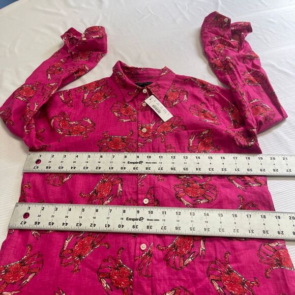 NWT J. Crew Ratti Linen King Crab Print Button Up Shirt Size 4 New - Picture 5 of 8